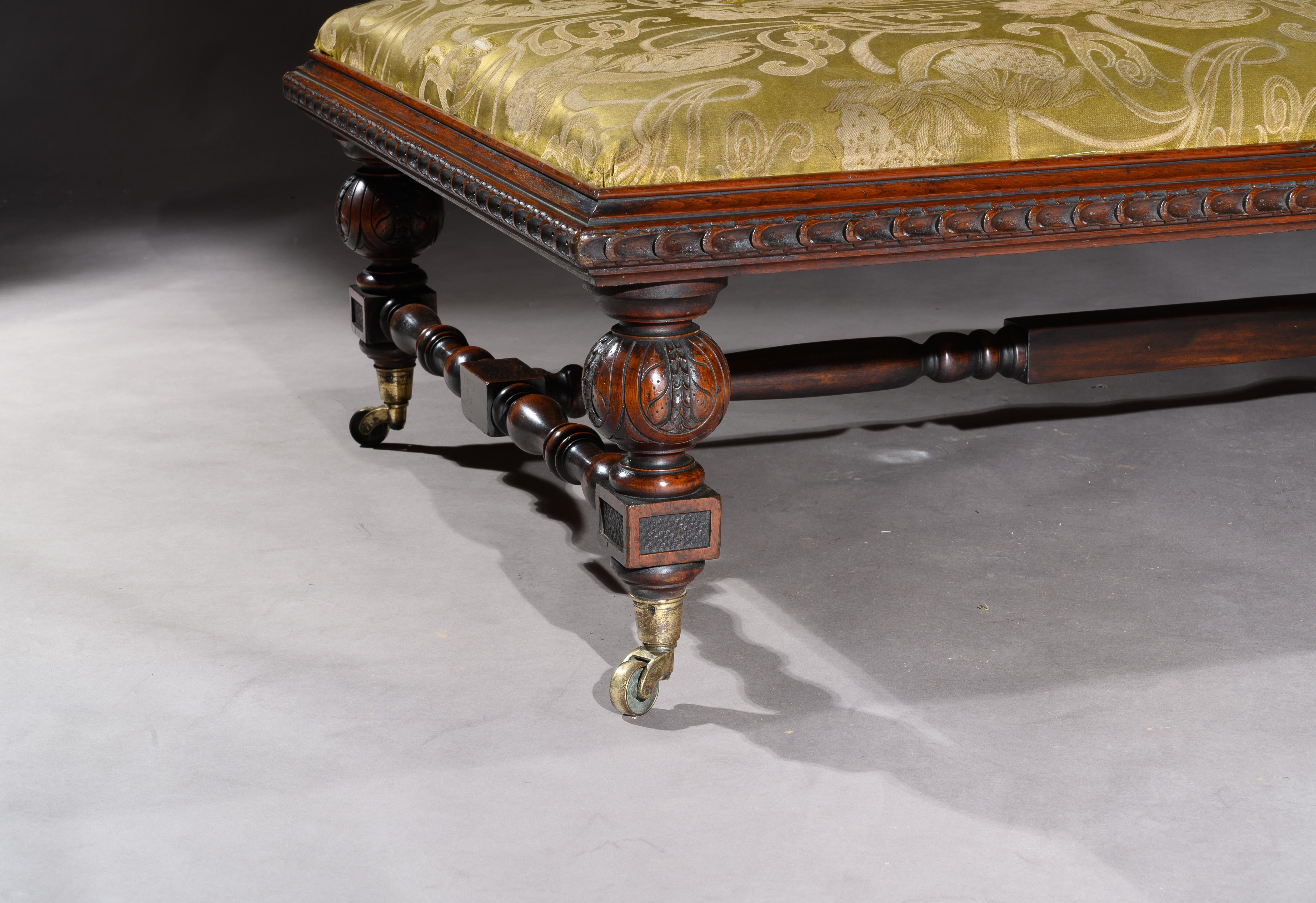 Hand-Carved Large 19th Century Walnut Upholstered Centre Stool