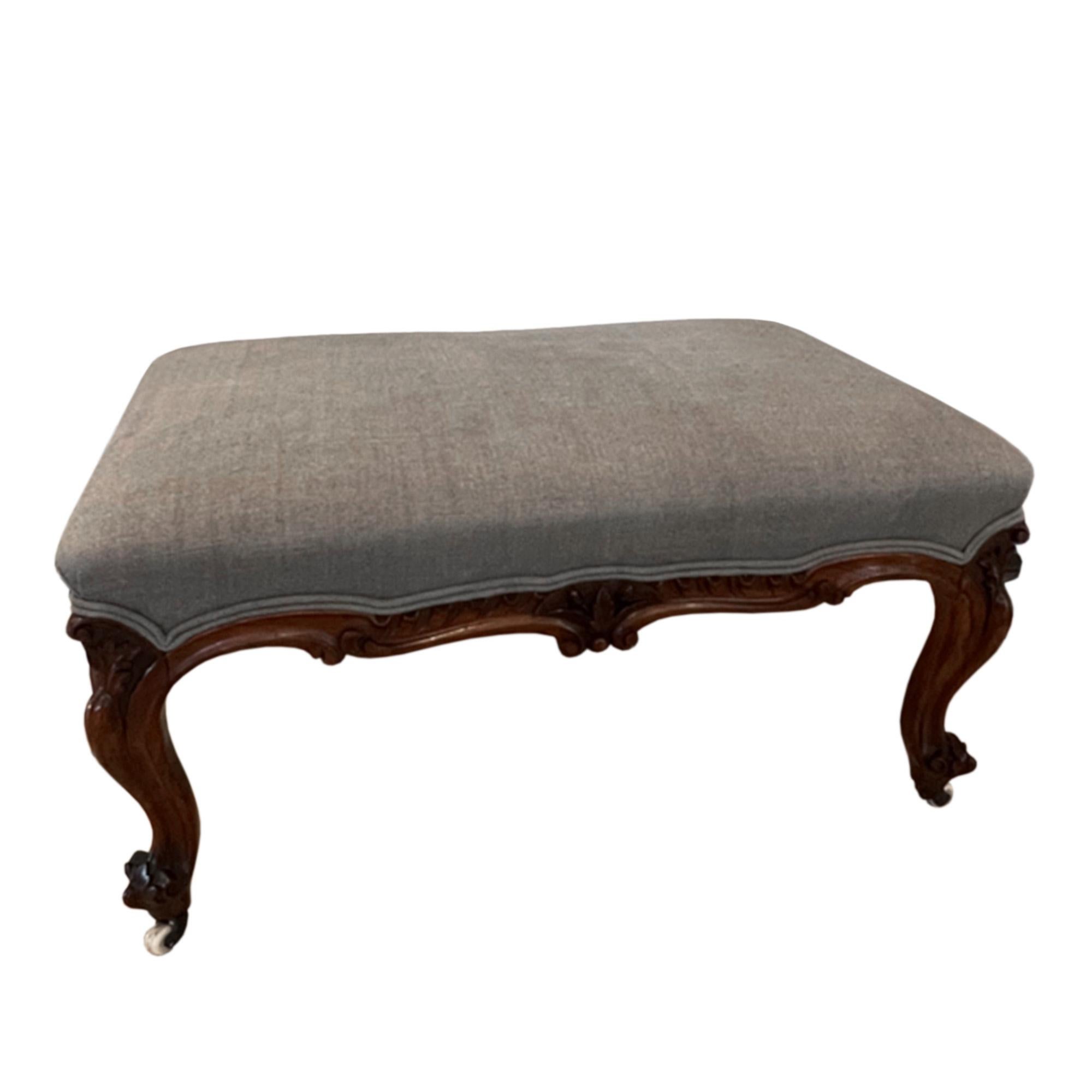 Victorian Large 19th Century Walnut Upholstered Foot Stool For Sale