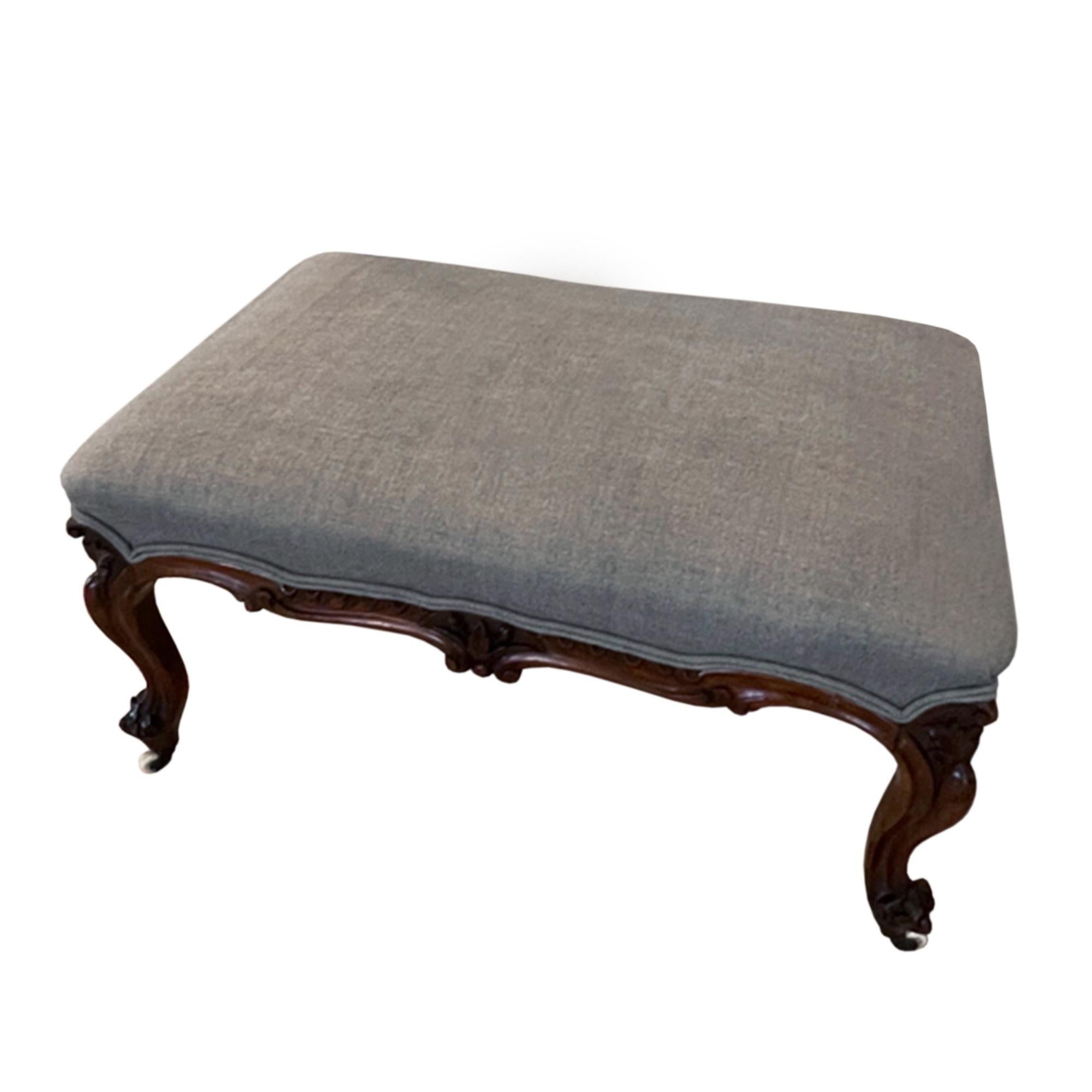 French Large 19th Century Walnut Upholstered Foot Stool For Sale