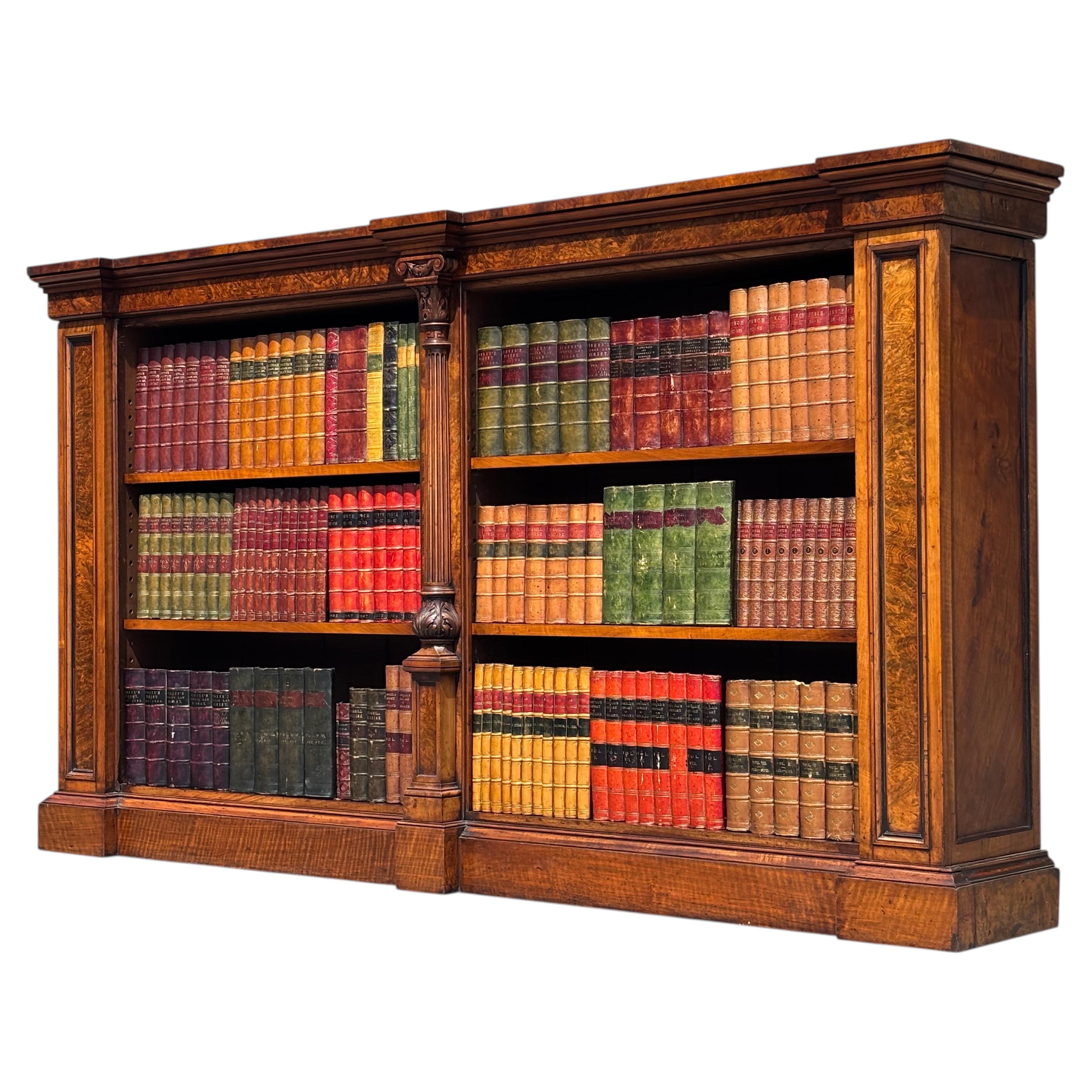 Large 19th Century William IV Period Burr Walnut Low Open Bookcase