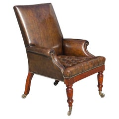 Large 19th Century William IV Period Green Leather Armchair
