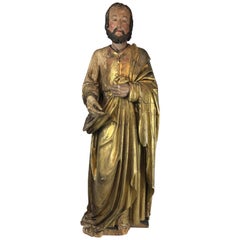 Antique Large 19th Century Wood, Gesso and Polychrome Santos Figure, Joseph