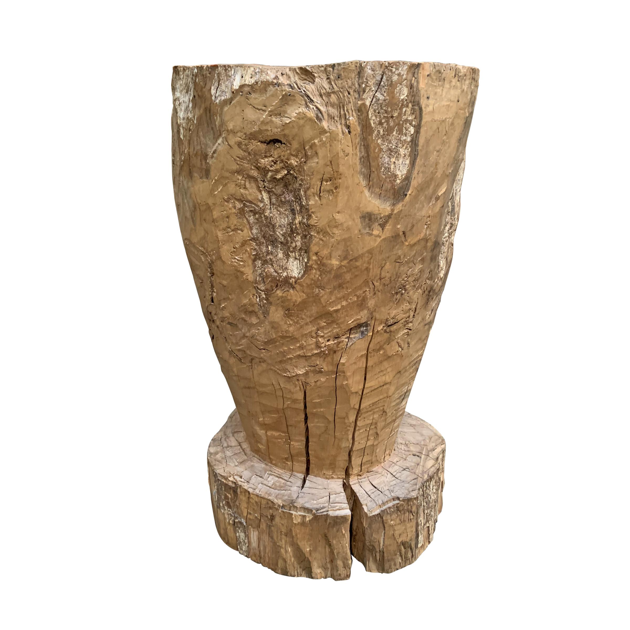 Hand-Carved Large 19th Century Wooden Mortar For Sale