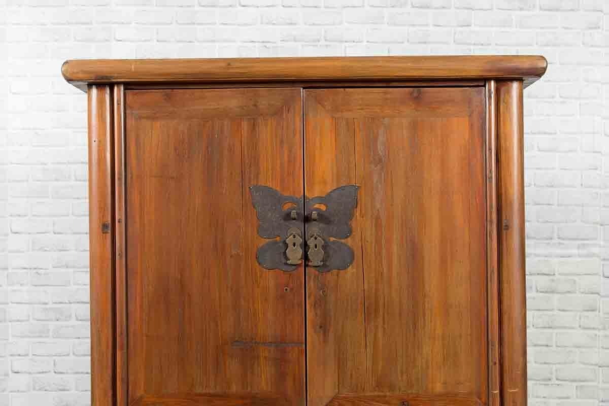 Qing Large 19th Century Wooden Wedding Cabinet with Butterfly Hardware For Sale