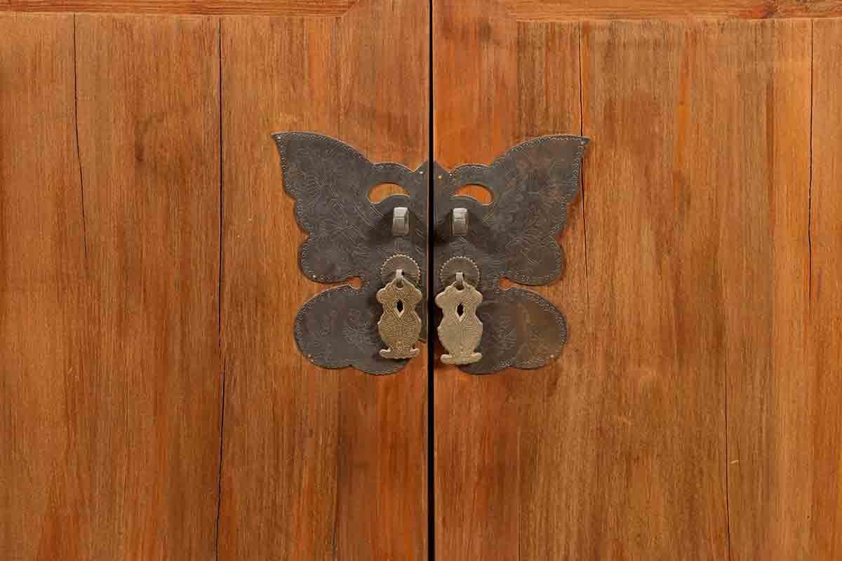 Brass Large 19th Century Wooden Wedding Cabinet with Butterfly Hardware For Sale
