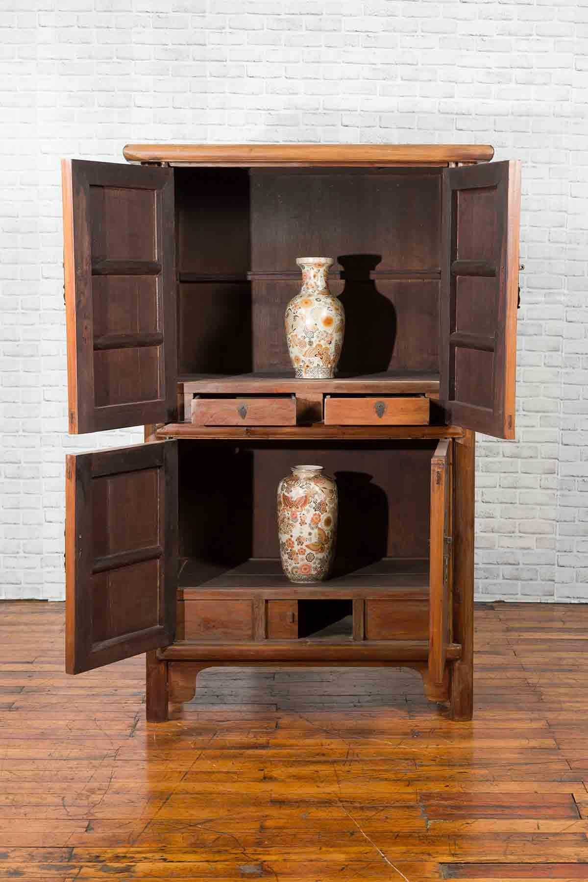 Large 19th Century Wooden Wedding Cabinet with Butterfly Hardware For Sale 1