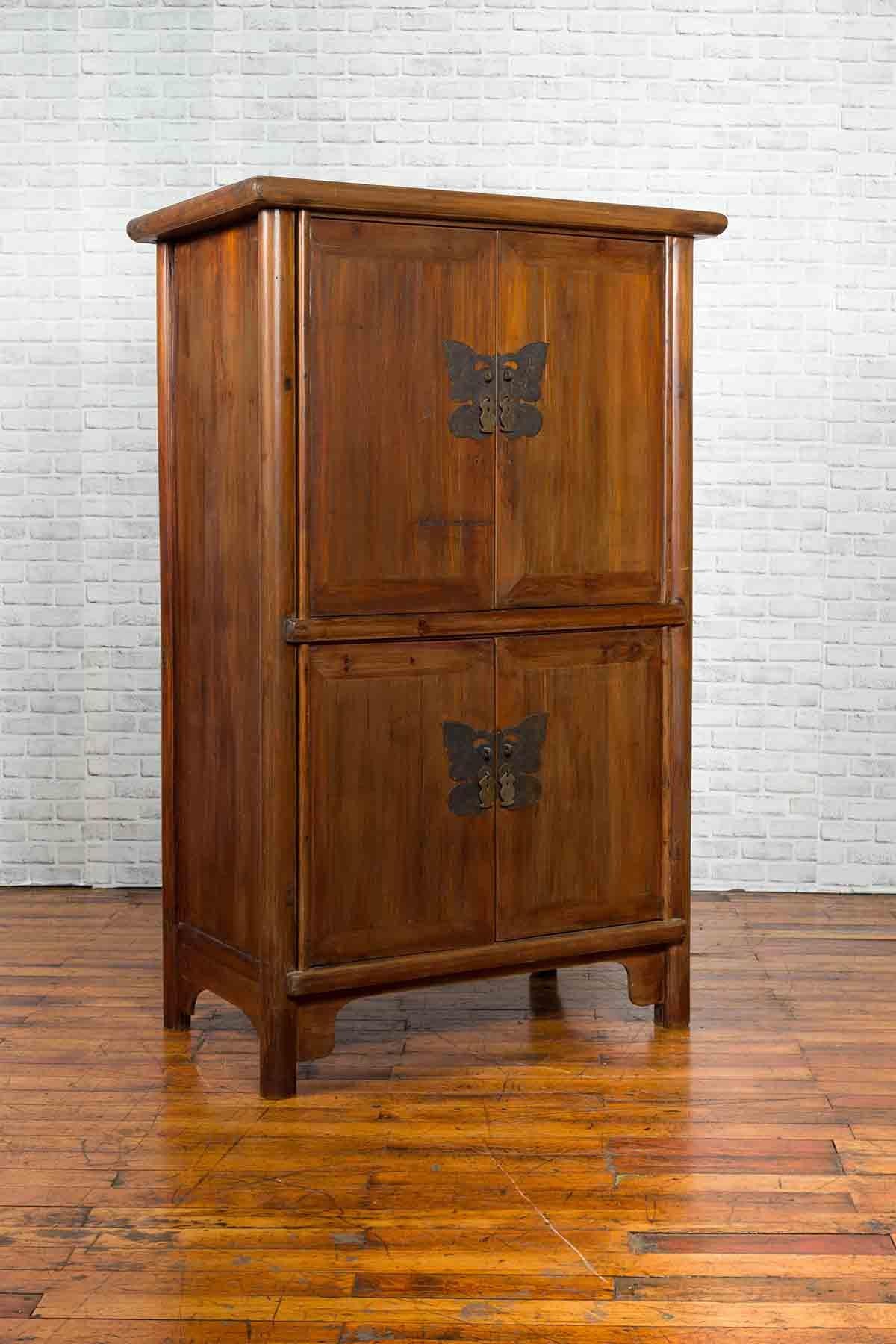 Large 19th Century Wooden Wedding Cabinet with Butterfly Hardware For Sale 2