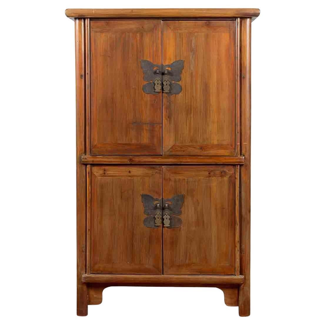 Large 19th Century Wooden Wedding Cabinet with Butterfly Hardware