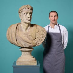 Large 19th Century York Stone Bust of a Roman Emperor