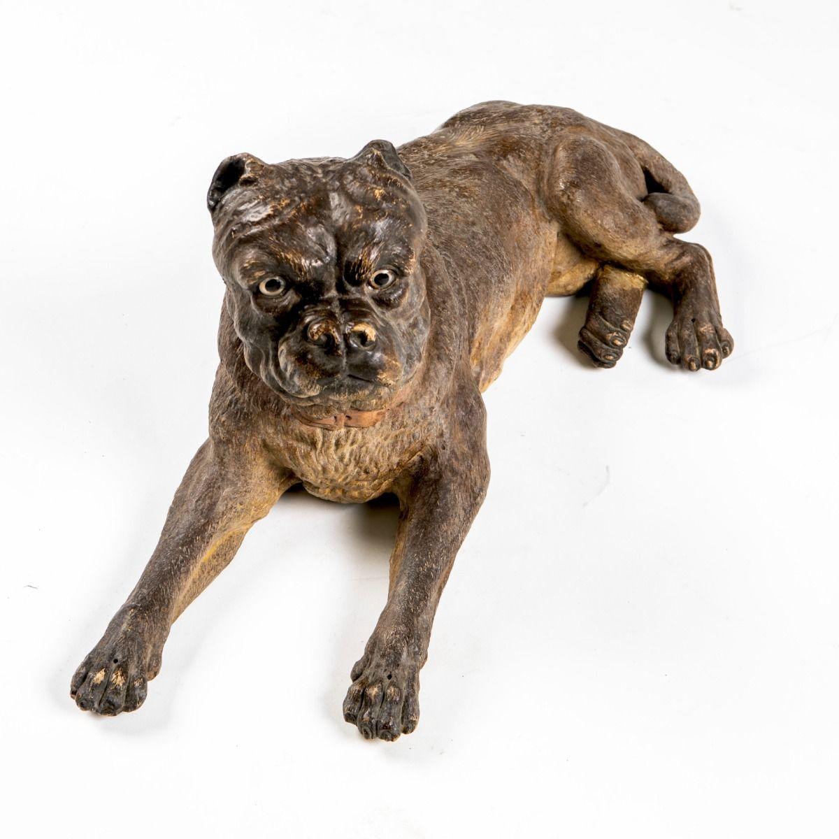 Dipinto Grande scultura di bulldog in terracotta del XIX secolo attribuita a Friedrich Goldscheider in vendita