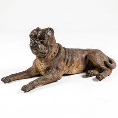 Gran escultura de bulldog de terracota del siglo XIX atribuida a Friedrich Goldscheider