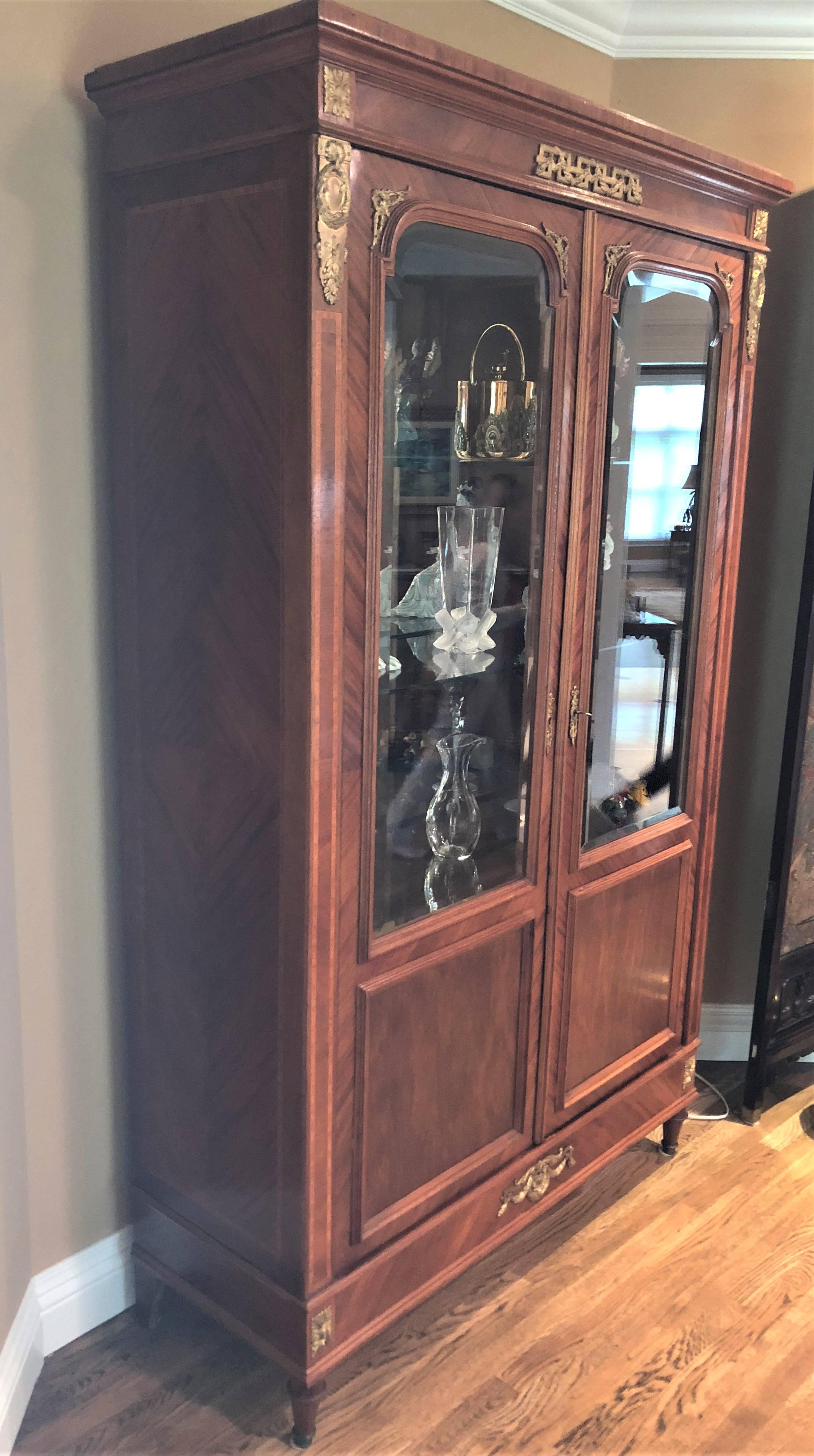 Large 19th-Early 20th Century Antique French Empire Style Armiore Vitrine In Good Condition In Stamford, CT