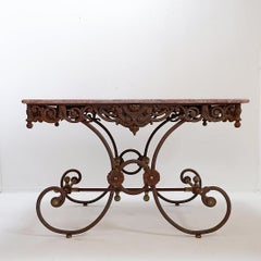 Large 19th French butcher's table in wrought iron and red marble