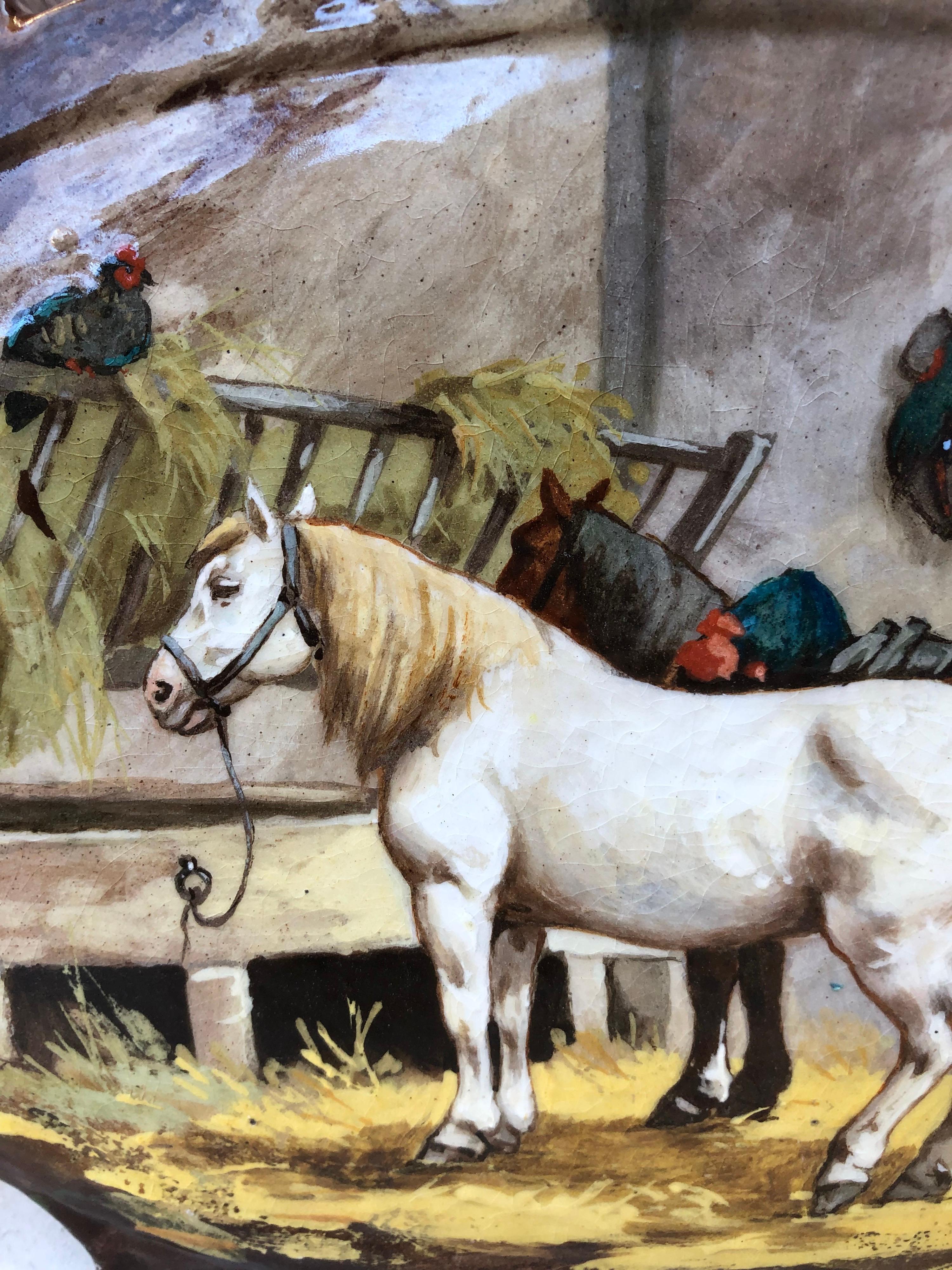 Français Grande jardinière française du 19e siècle avec chevaux et grange Albert Lebarque en vente