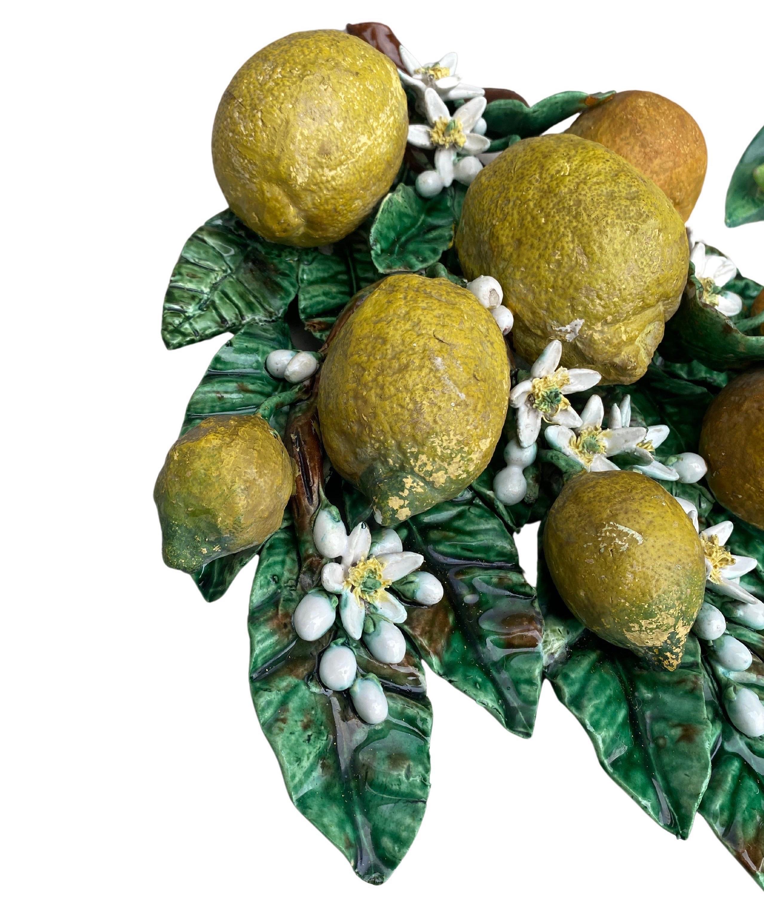Late 19th Century Large 19th Majolica Oranges & Lemons Applique Perret Gentil Menton For Sale