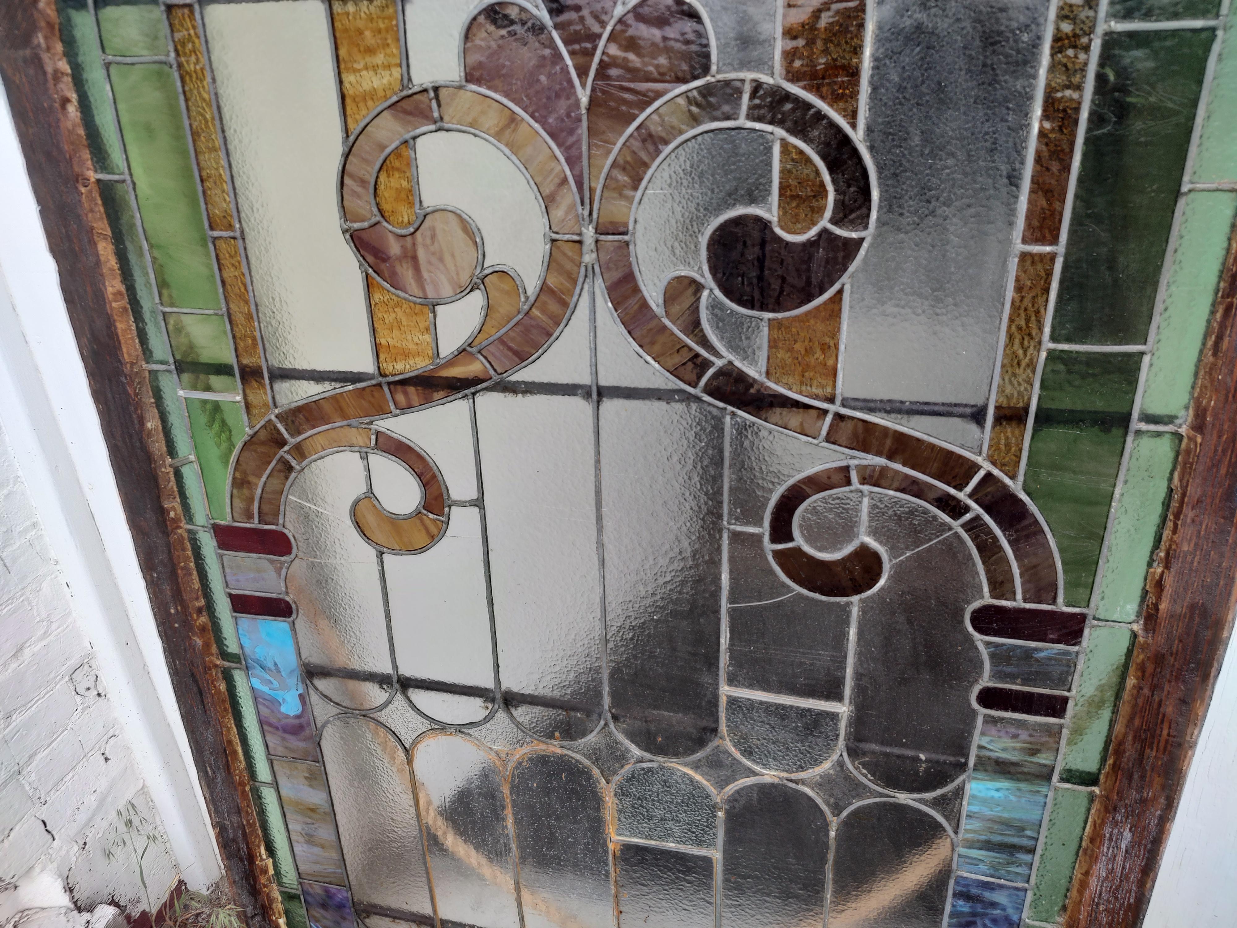 Large 19th C Arch Top Stained Leaded Glass Windows 5 Available 3