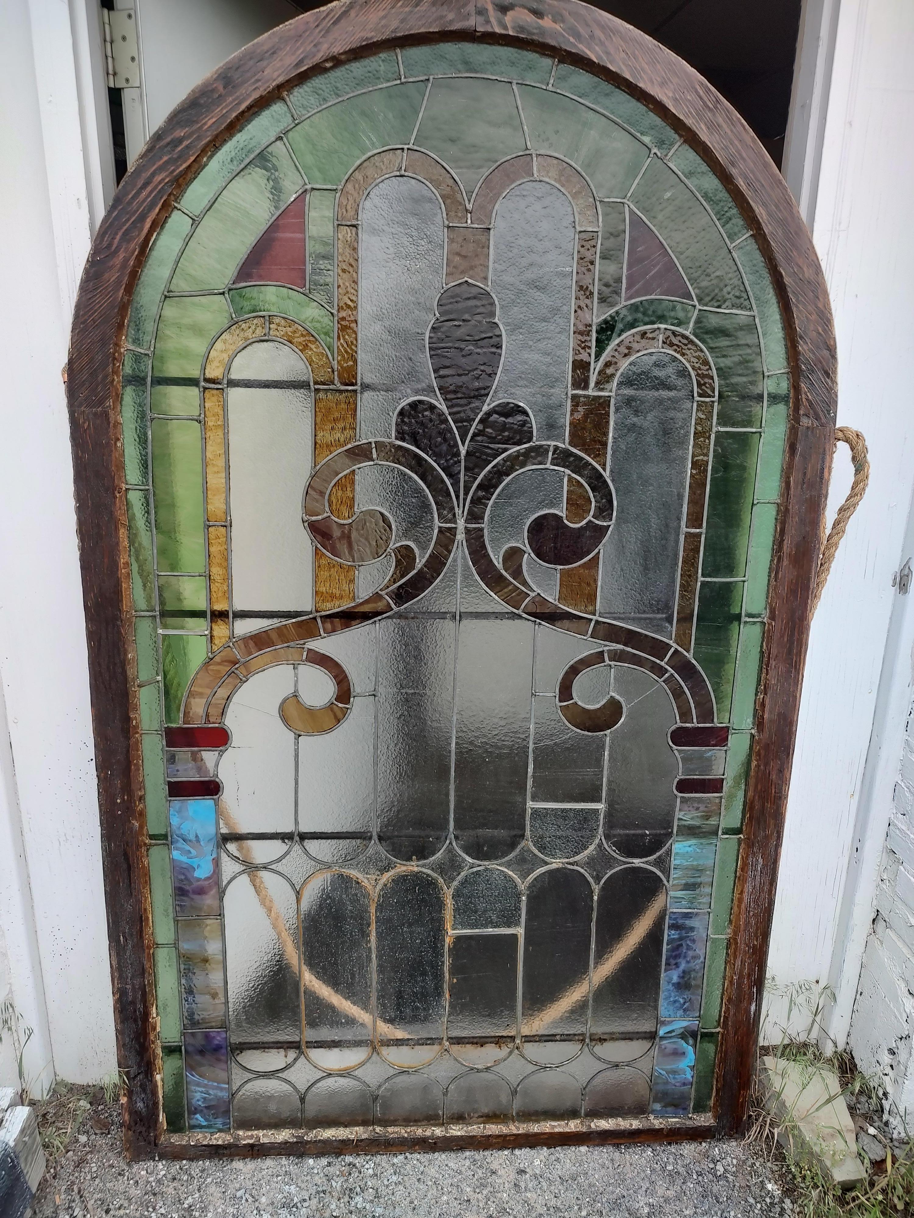 Large 19th C Arch Top Stained Leaded Glass Windows 5 Available 5