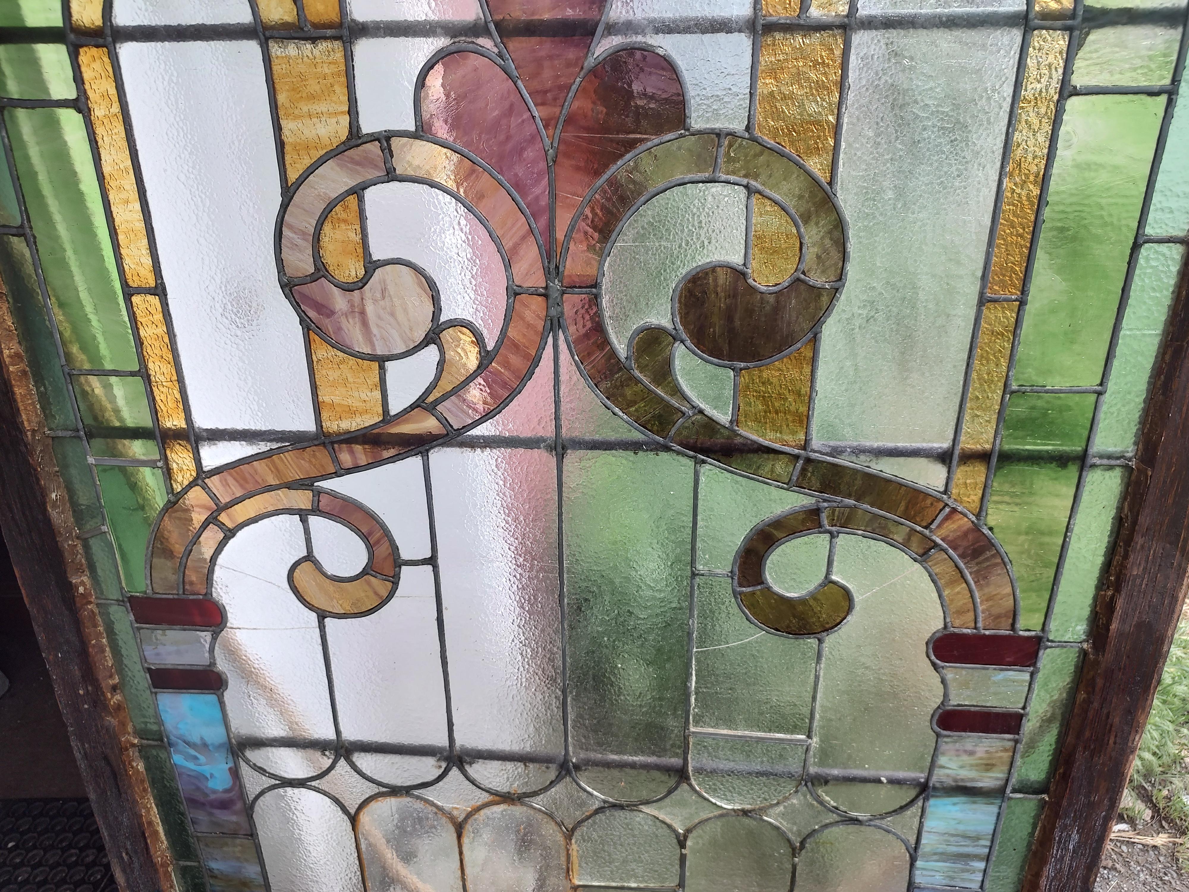 High Victorian Large 19th C Arch Top Stained Leaded Glass Windows 5 Available