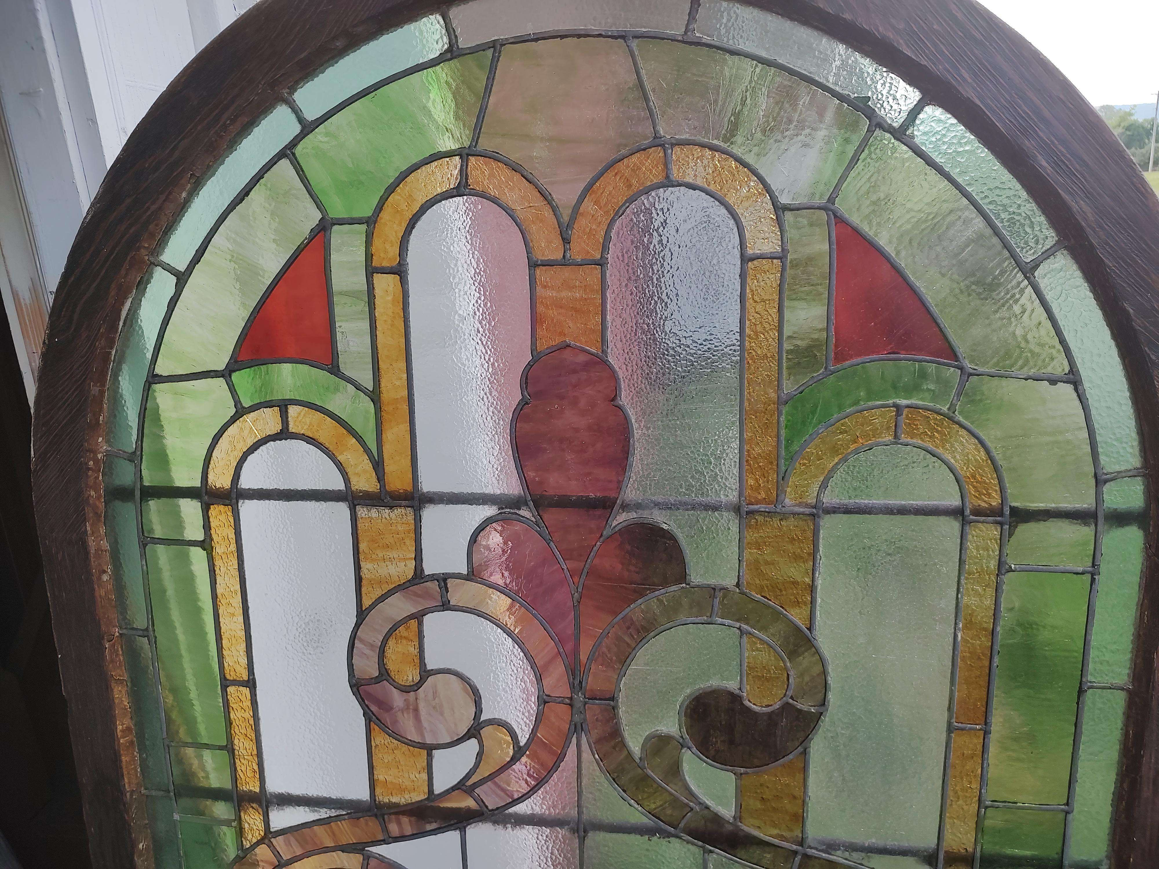 American Large 19th C Arch Top Stained Leaded Glass Windows 5 Available