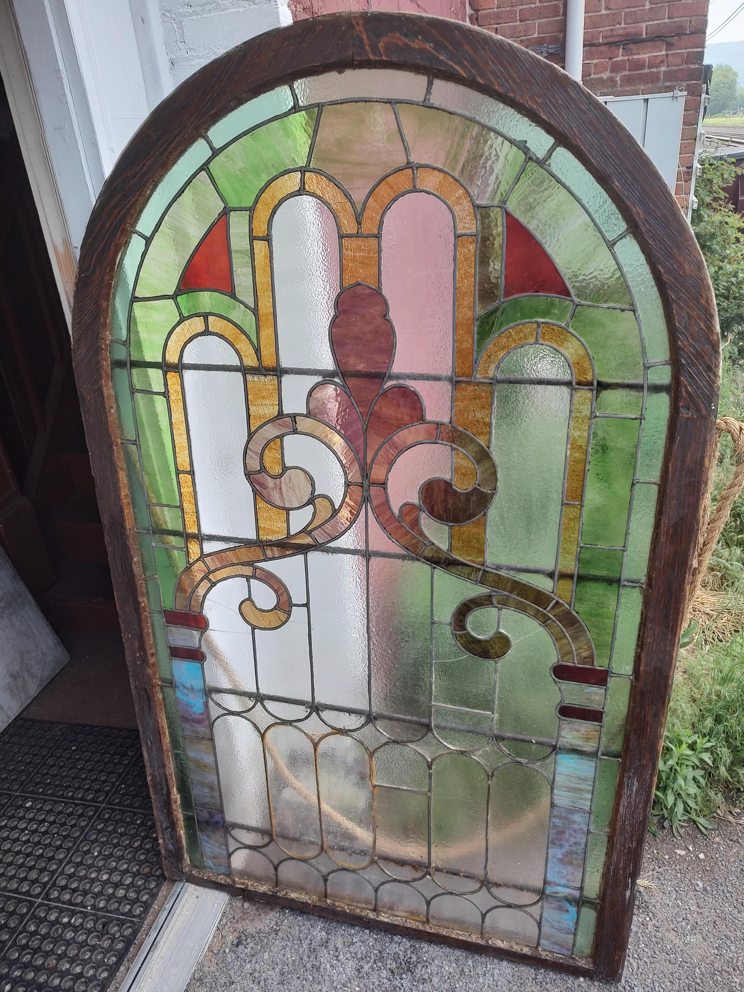 Hand-Crafted Large 19th C Arch Top Stained Leaded Glass Windows 5 Available
