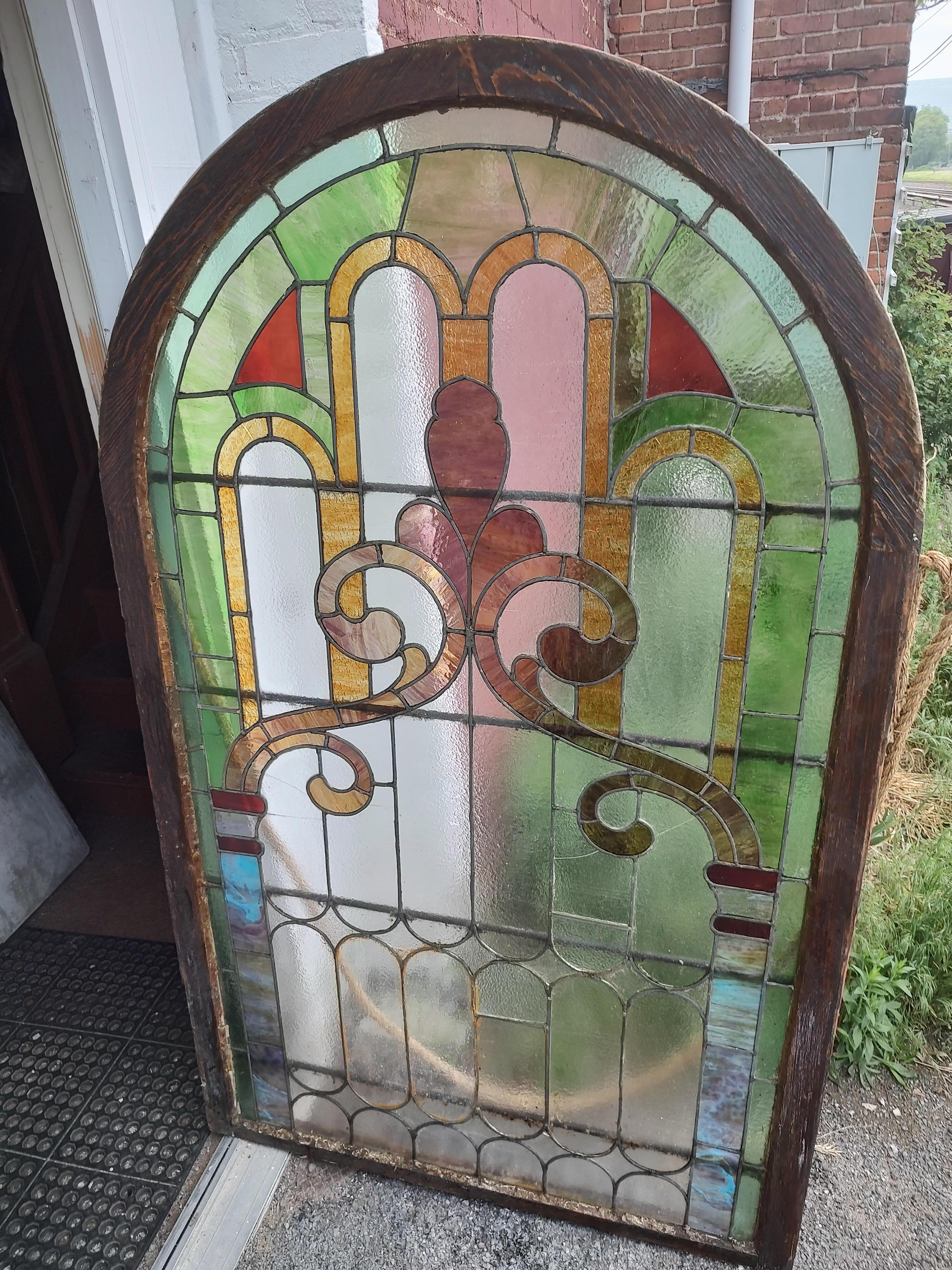 Large 19th C Arch Top Stained Leaded Glass Windows 5 Available In Good Condition In Port Jervis, NY