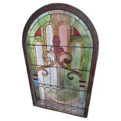 Large 19th C Arch Top Stained Leaded Glass Windows 5 Available