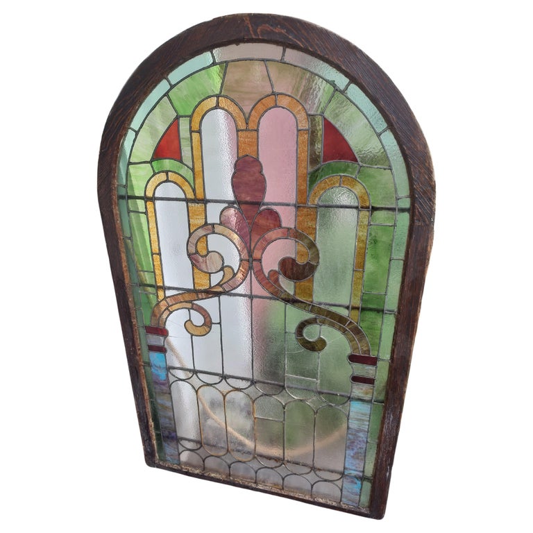 Large 19th C Arch Top Stained Leaded Glass Windows 5 Available at 1stDibs