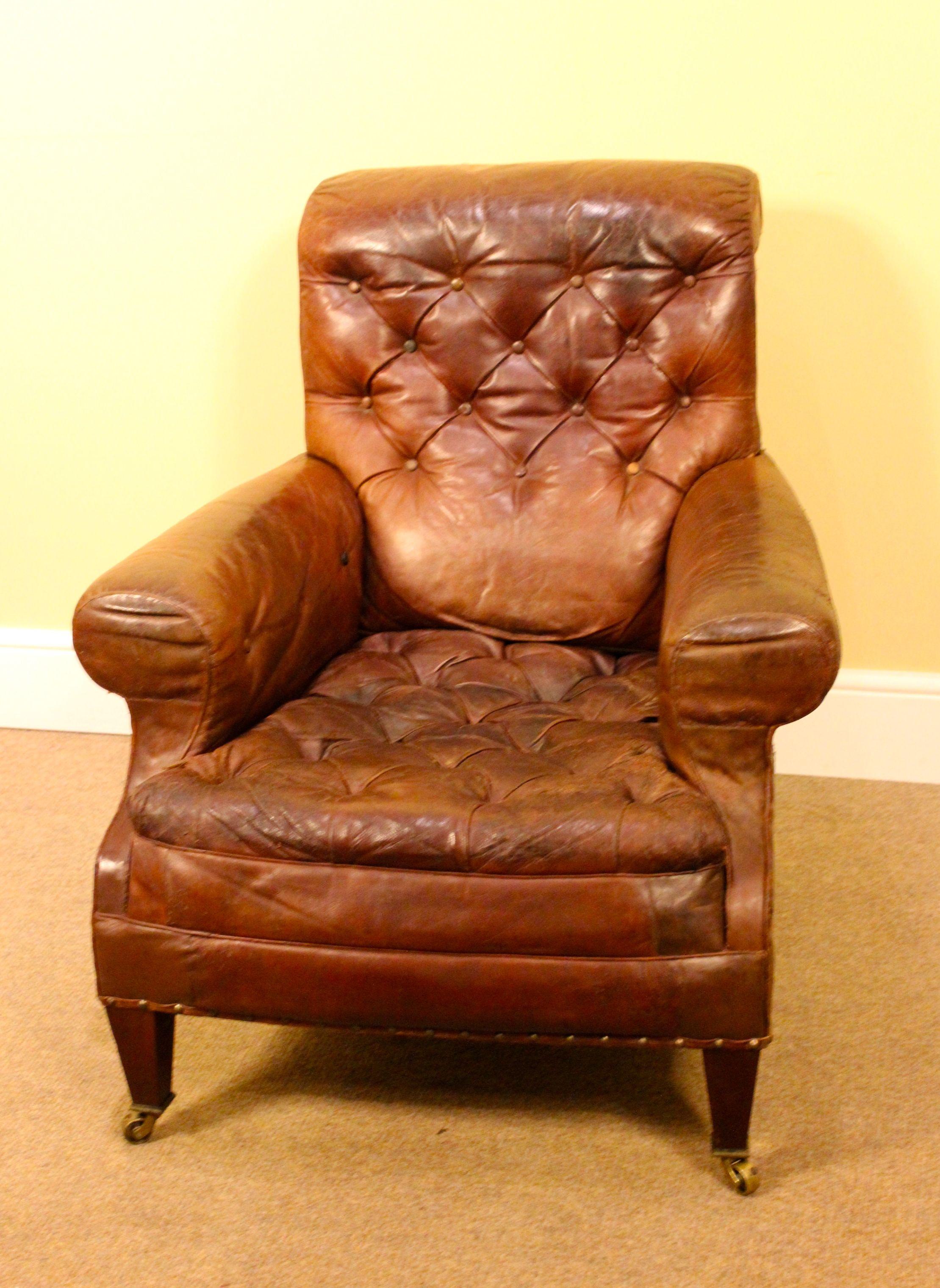 leather button back armchair
