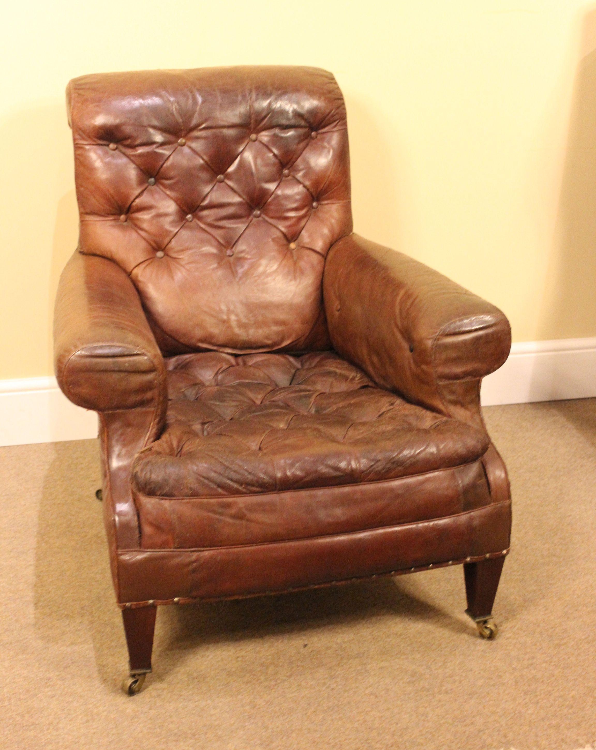 Large 19th C. Button Back Leather Armchair In Good Condition For Sale In Sherborne, GB