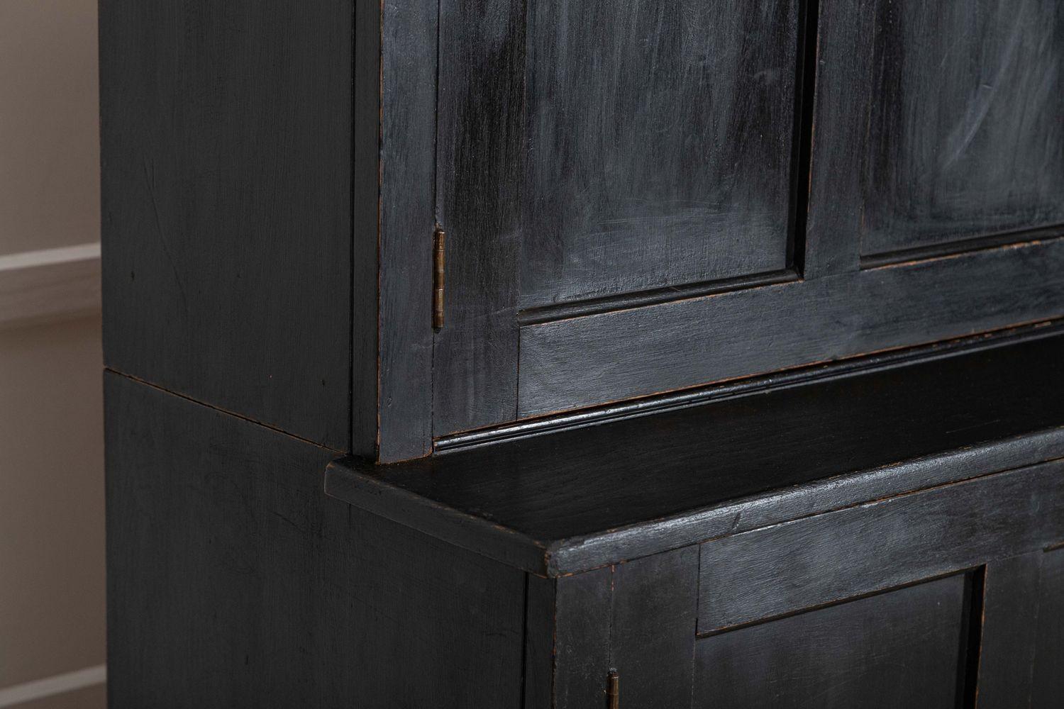 Large 19thC Ebonised English Ash Linen Cupboard For Sale 11