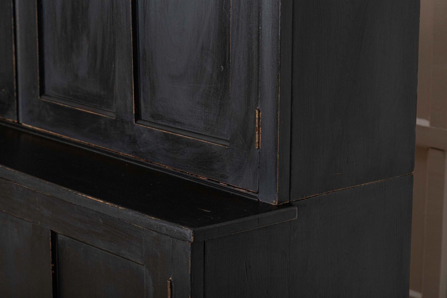 Large 19thC Ebonised English Ash Linen Cupboard For Sale 12