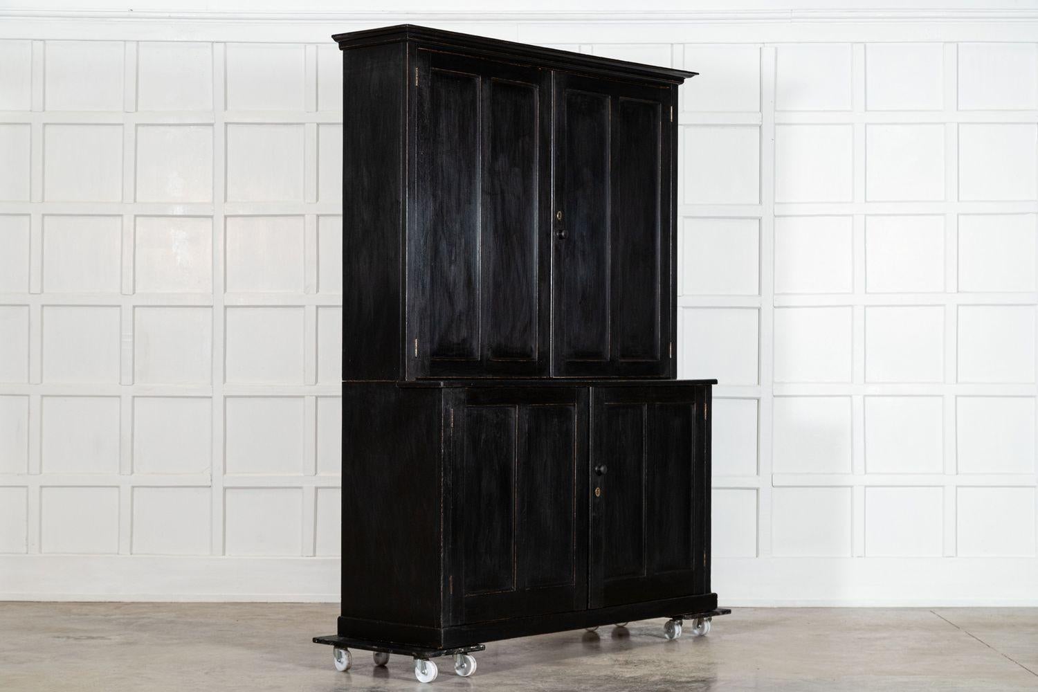 Large 19thC Ebonised English Ash Linen Cupboard In Good Condition For Sale In Staffordshire, GB