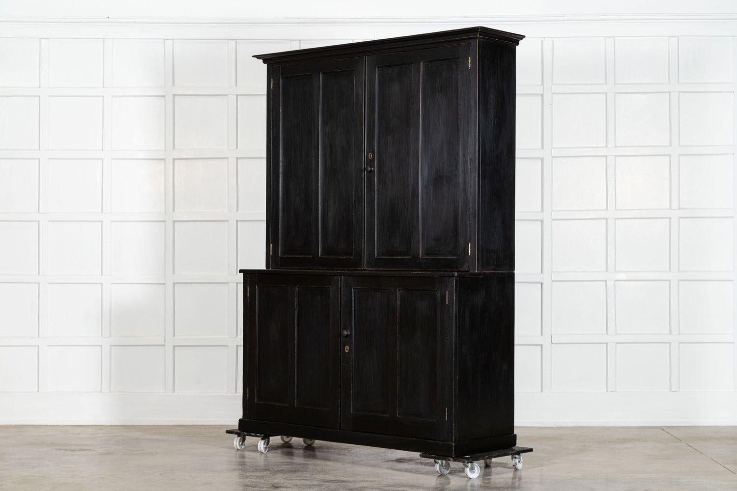 Large 19thC Ebonised English Ash Linen Cupboard For Sale 1