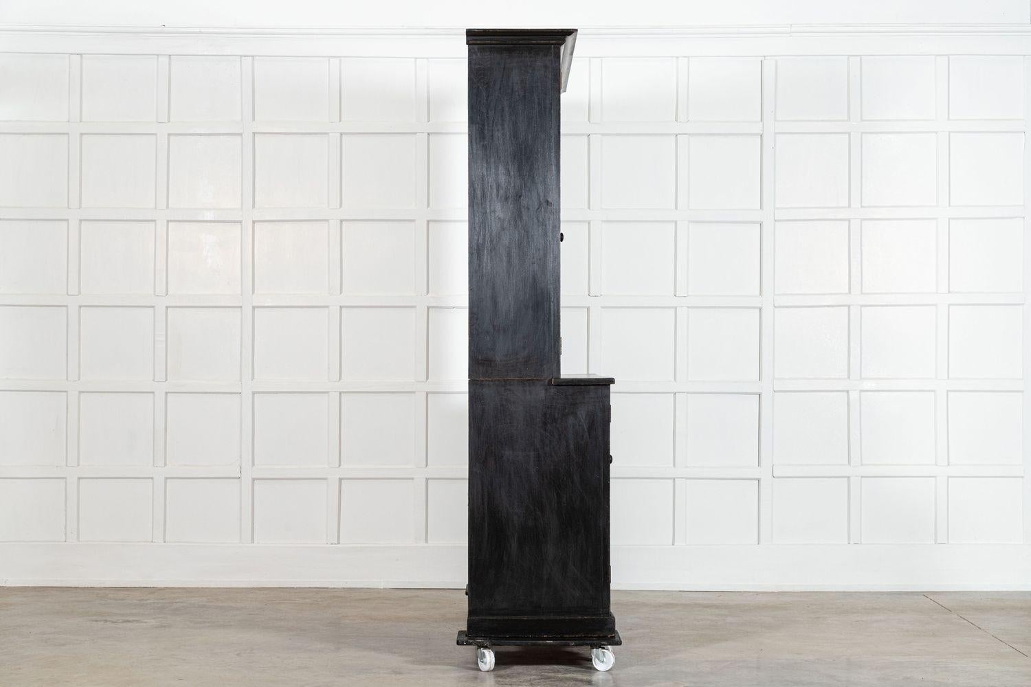 Large 19thC Ebonised English Ash Linen Cupboard For Sale 2