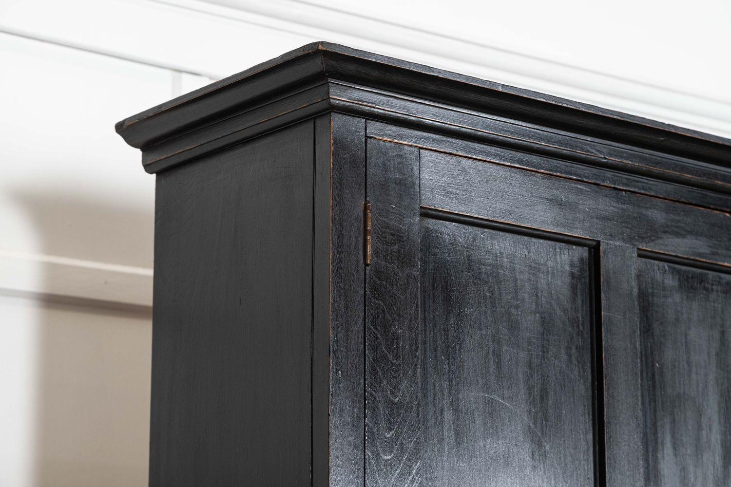 Large 19thC Ebonised English Ash Linen Cupboard For Sale 4