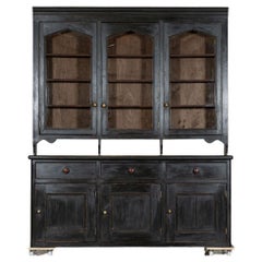 Large 19thC Ebonised English Glazed Pine Dresser
