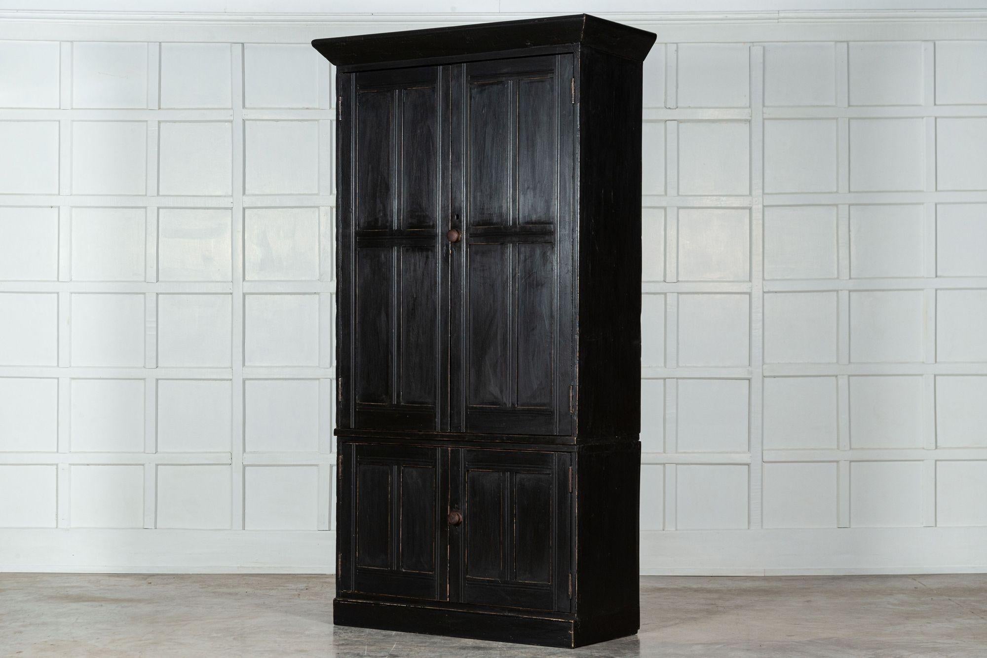 19th Century Large 19thC Ebonised English Pine Housekeepers Cupboard For Sale