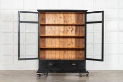 Large 19thC Ebonised Glazed Pine Housekeepers Cabinet