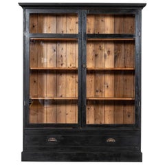 Large 19thC Ebonised Glazed Pine Housekeepers Cabinet