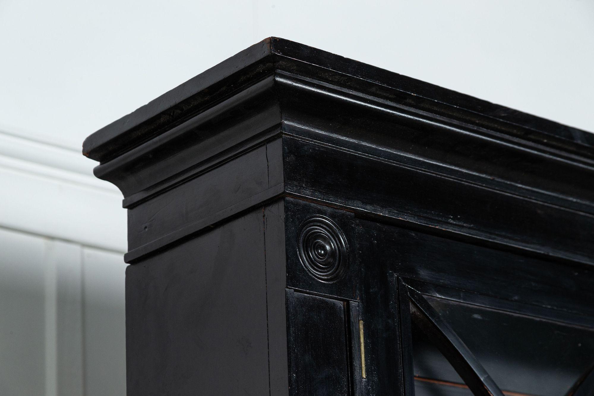 Large 19th Century English Astral Glazed Ebonized & Lacquered Bookcase Cabinet 8