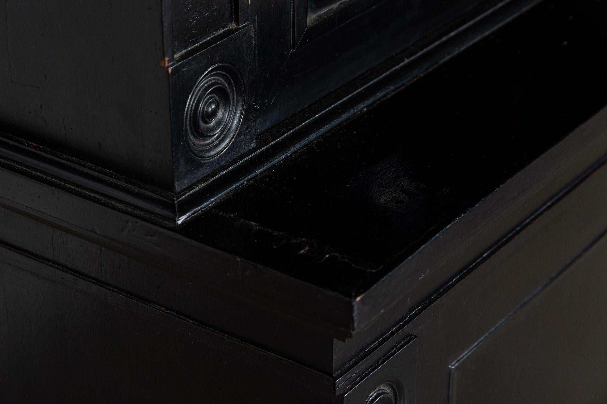 Large 19th Century English Astral Glazed Ebonized & Lacquered Bookcase Cabinet 9