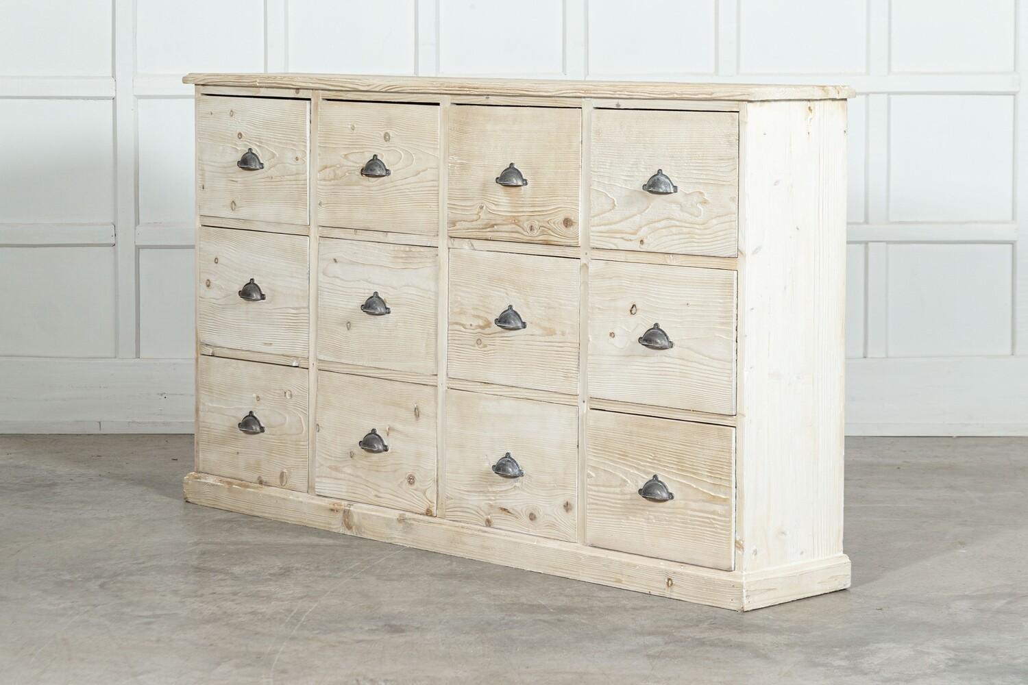 19th Century Large 19thC English Bleached Pine Haberdashery Drawers For Sale