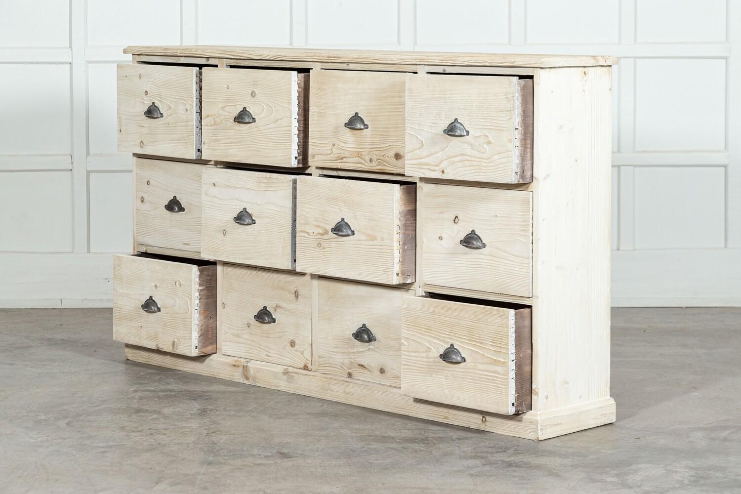 Large 19thC English Bleached Pine Haberdashery Drawers For Sale 1
