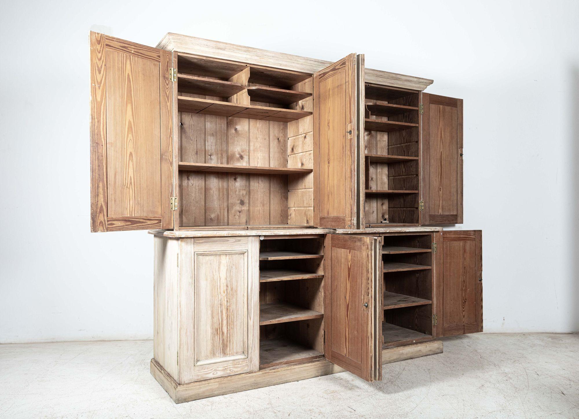Mid-19th Century Large 19thC English Bleached Pine Housekeepers Cupboard