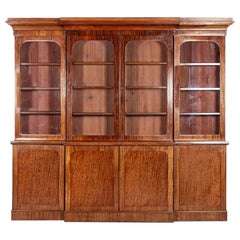 Large 19thC English Breakfront Glazed Mahogany Collectors Cabinet / Bookcase