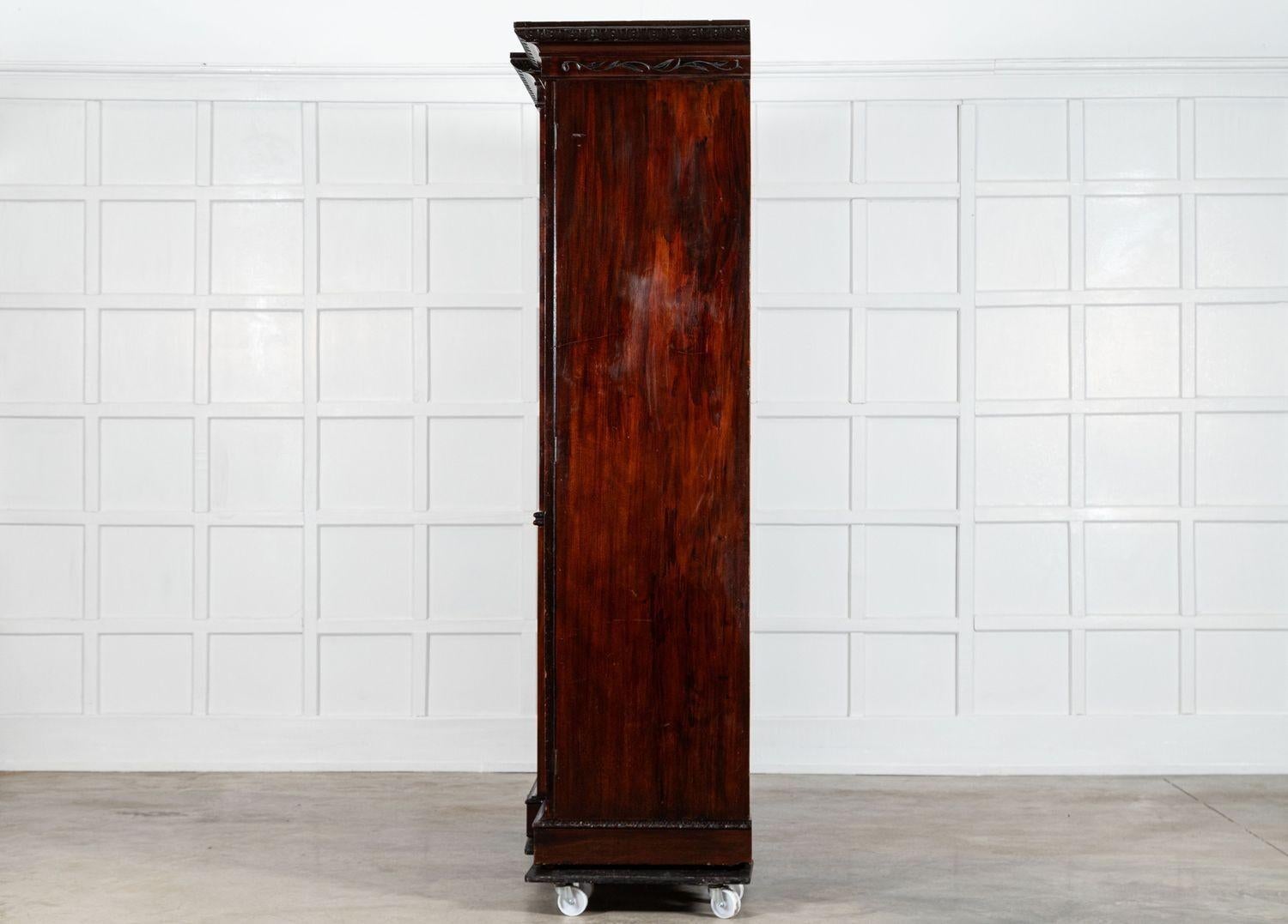 Large 19thC English Breakfront Mahogany Carved Linen Press For Sale 6