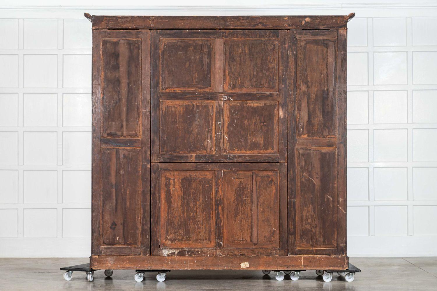 Large 19thC English Breakfront Mahogany Carved Linen Press For Sale 13