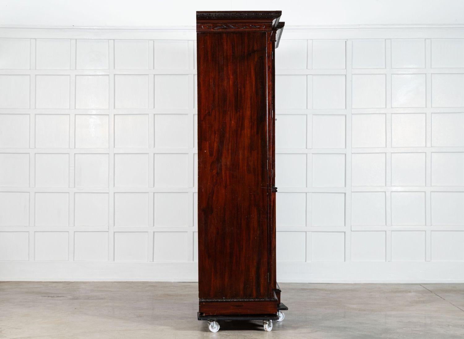 Large 19thC English Breakfront Mahogany Carved Linen Press For Sale 5