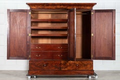 Large 19thC English Carved Mahogany Linen Press