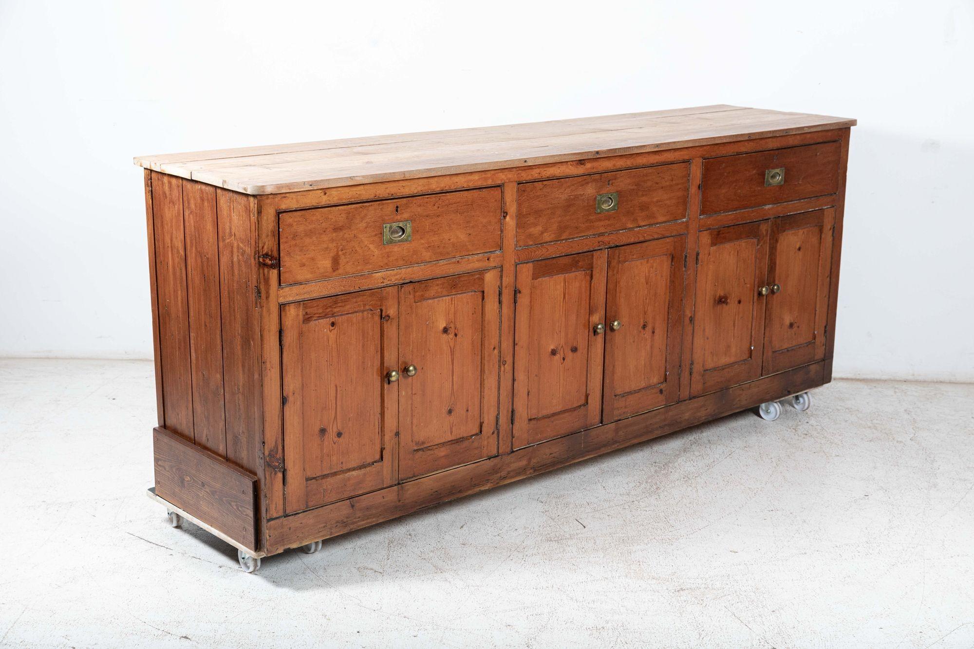 Large 19th C English Country Pine Dresser Base For Sale 1